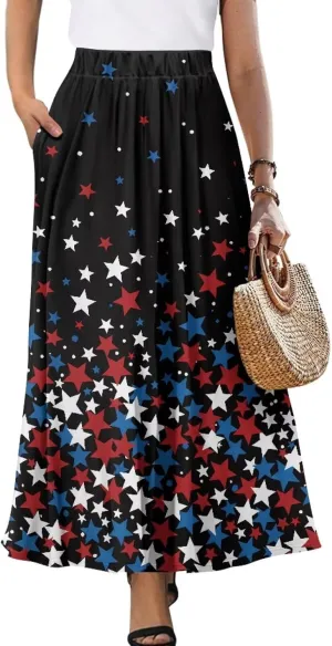 Biyejit Maxi Skirts for Women with Pockets Casual Long Skirt Midi Length Casual Skirt for Beach Party Holiday