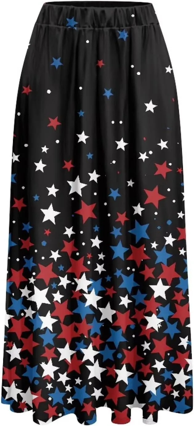 Biyejit Maxi Skirts for Women with Pockets Casual Long Skirt Midi Length Casual Skirt for Beach Party Holiday