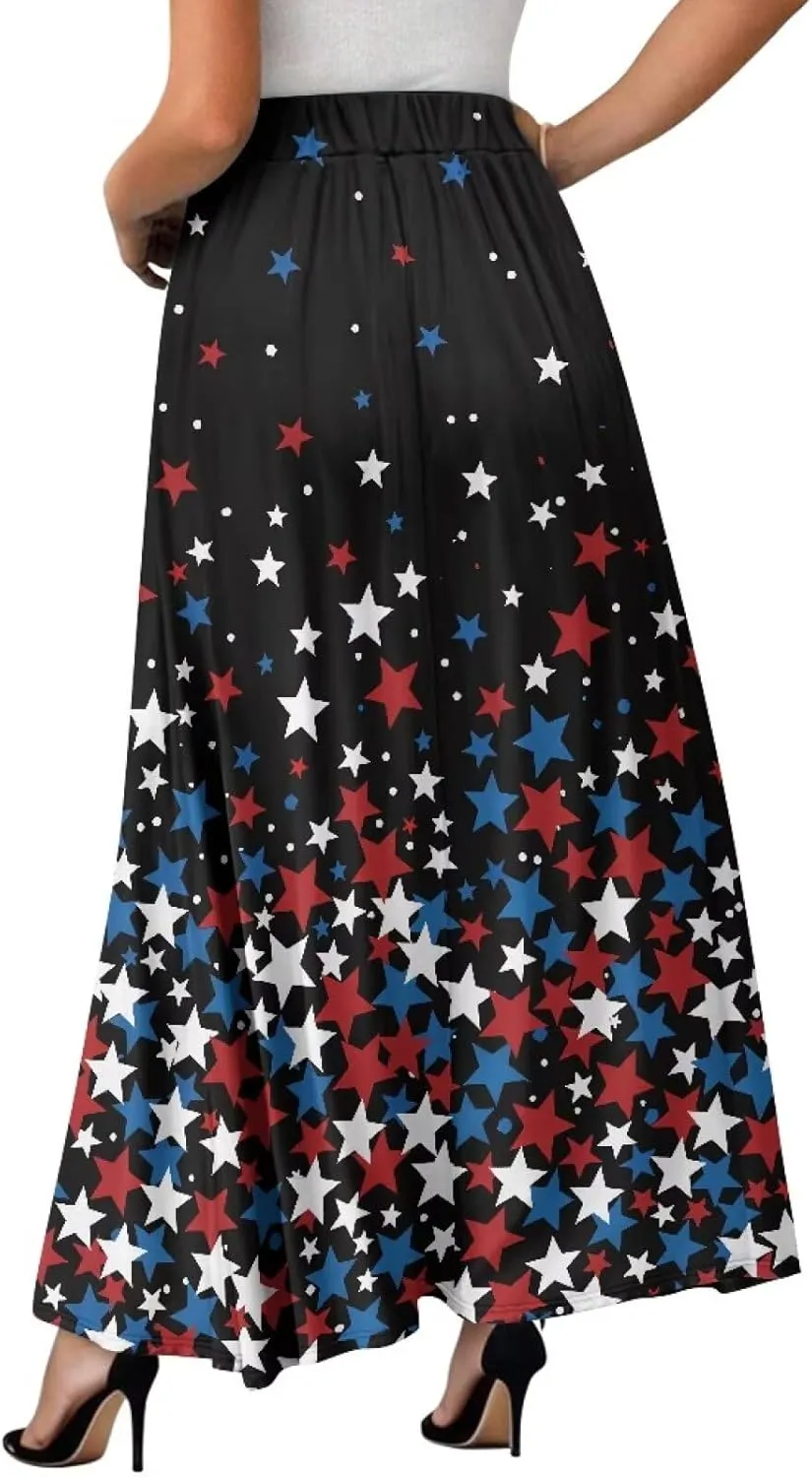 Biyejit Maxi Skirts for Women with Pockets Casual Long Skirt Midi Length Casual Skirt for Beach Party Holiday