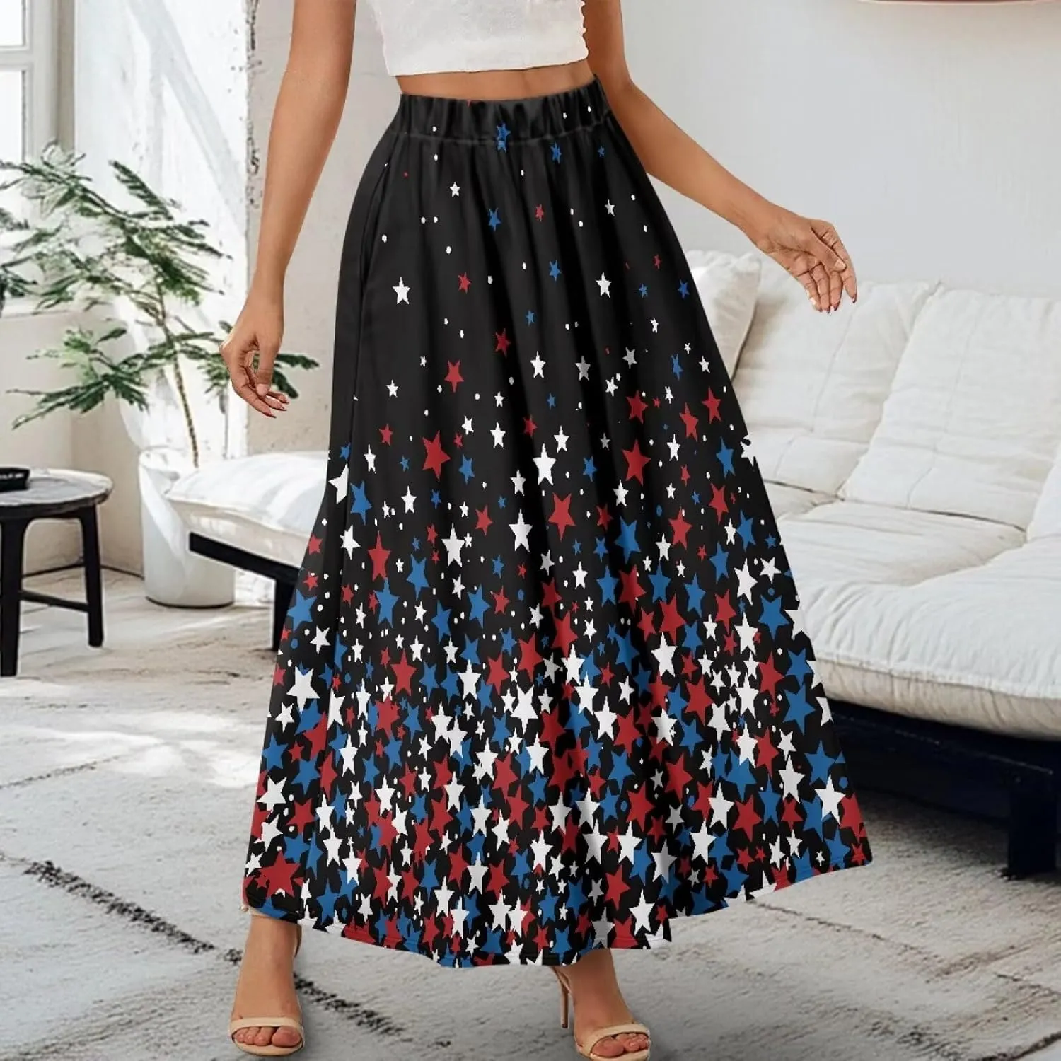Biyejit Maxi Skirts for Women with Pockets Casual Long Skirt Midi Length Casual Skirt for Beach Party Holiday
