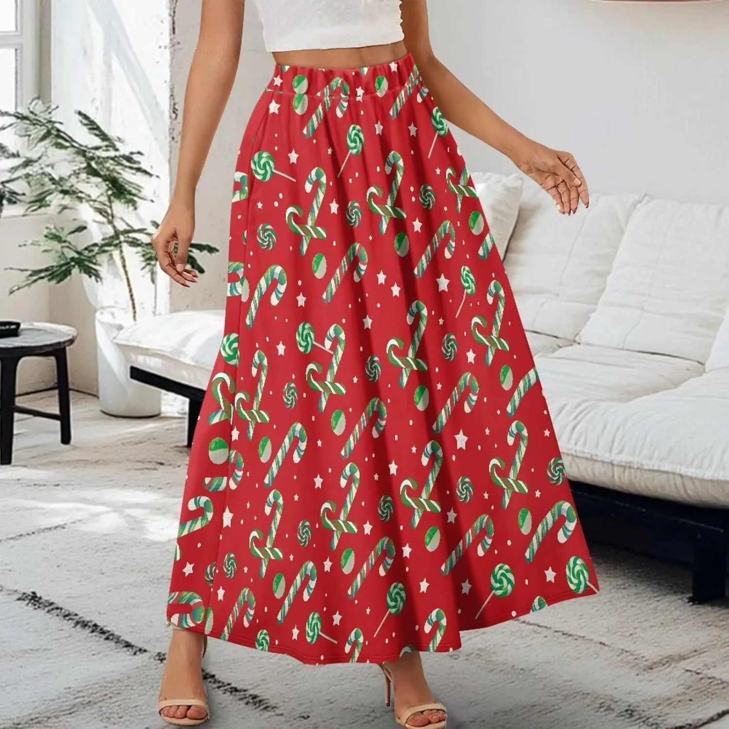 Biyejit Women's Elastic High Waist Pleated A-Line Skirts Flowy Swing Maxi Long Skirt Dress with Pockets