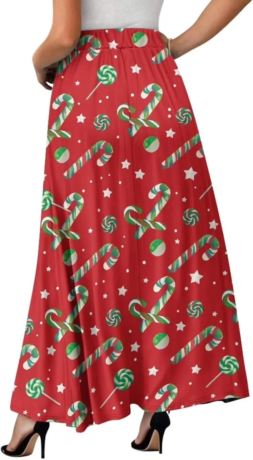 Biyejit Women's Elastic High Waist Pleated A-Line Skirts Flowy Swing Maxi Long Skirt Dress with Pockets