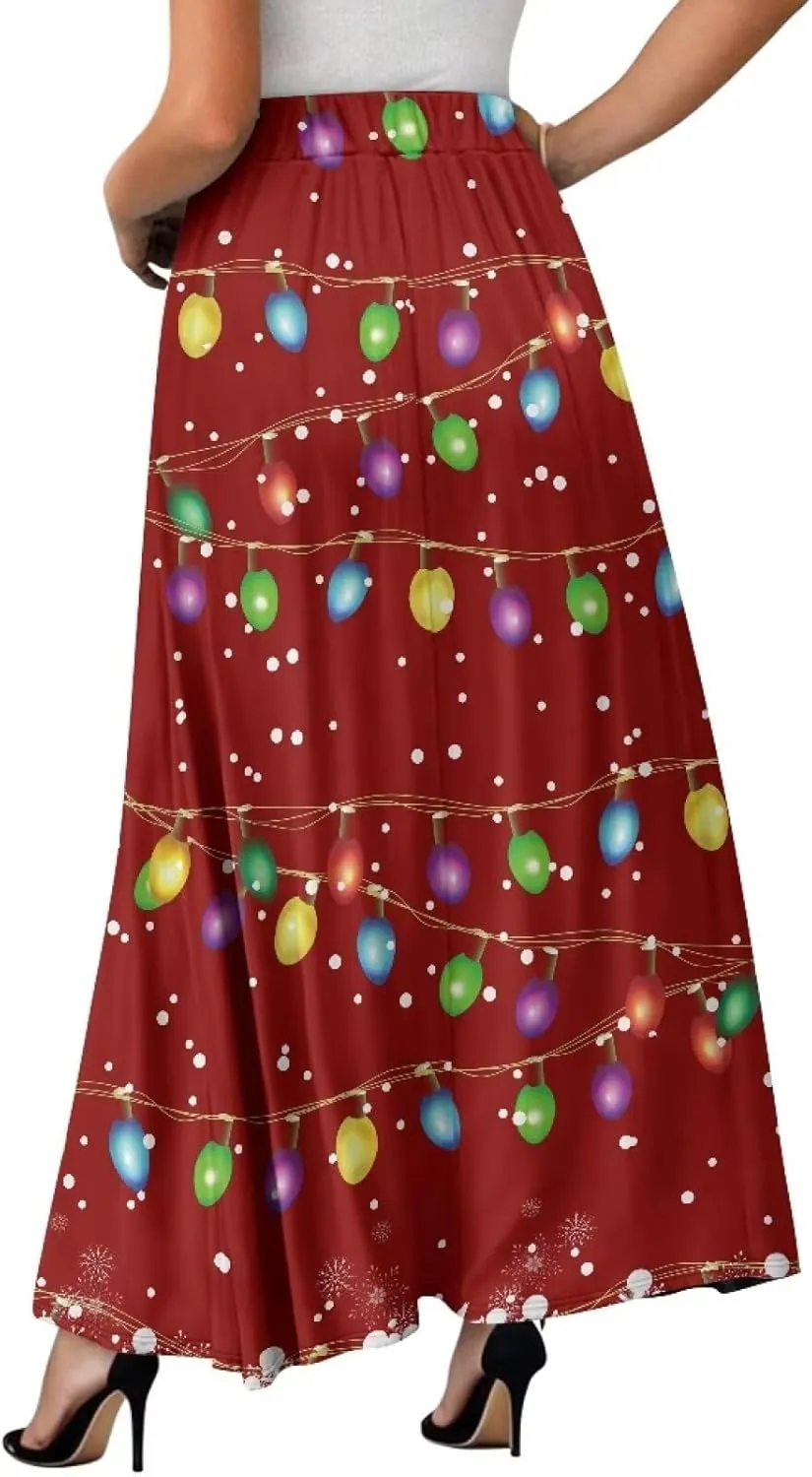 Biyejit Women's Flowy Maxi Skirt Pleated High Waisted A Line Skirt Casual Long Skirts with Pockets S-2XL