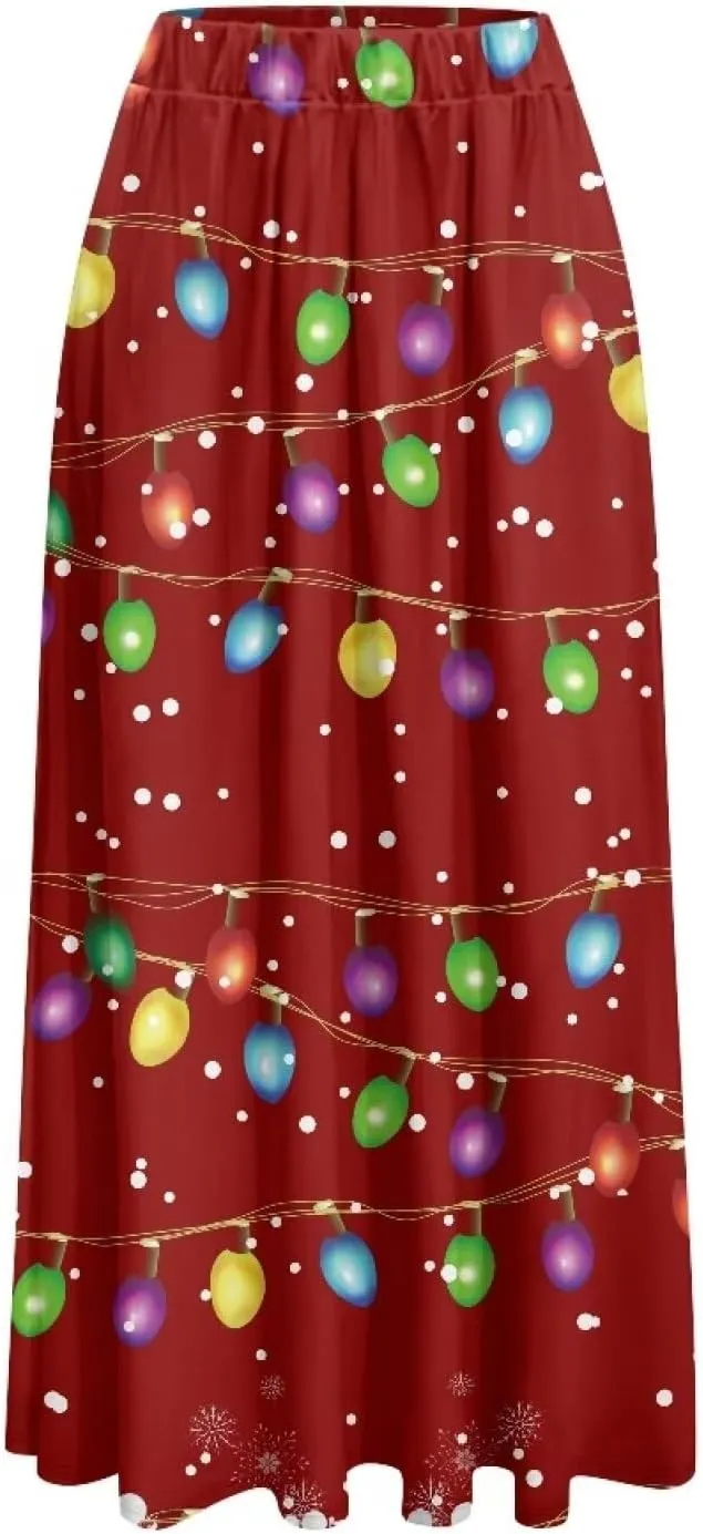 Biyejit Women's Flowy Maxi Skirt Pleated High Waisted A Line Skirt Casual Long Skirts with Pockets S-2XL