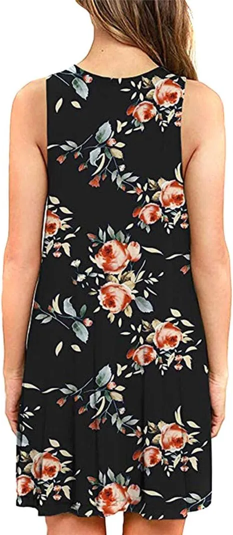 BOFETA Womens Summer Sleeveless Beach Dress Loose Swinsuit Sundress with Pockets Plus Size