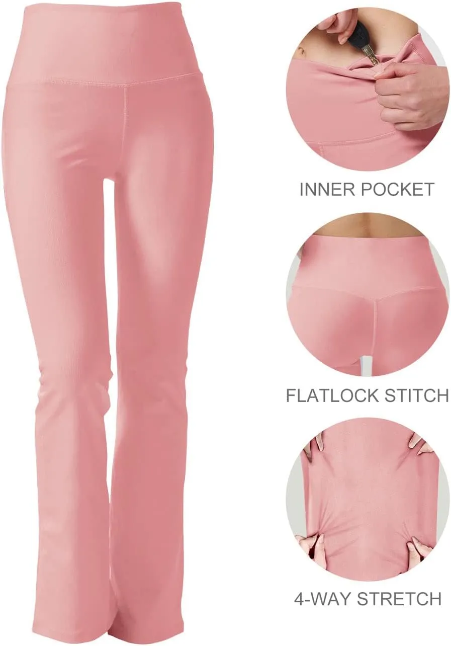 Bootcut Yoga Pants for Women with Hidden Pockets High Waist Workout Pants Tummy Control Dress Bootleg Work Pants