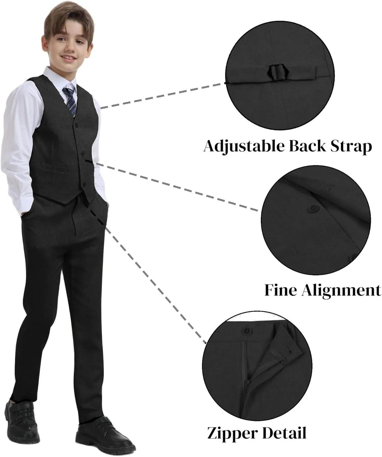 Boys Linen Suit for Kids Formal Tuxedo Suits 3 Piece Wedding Birthday Dress Clothes Slim Jacket Vest Pants Set