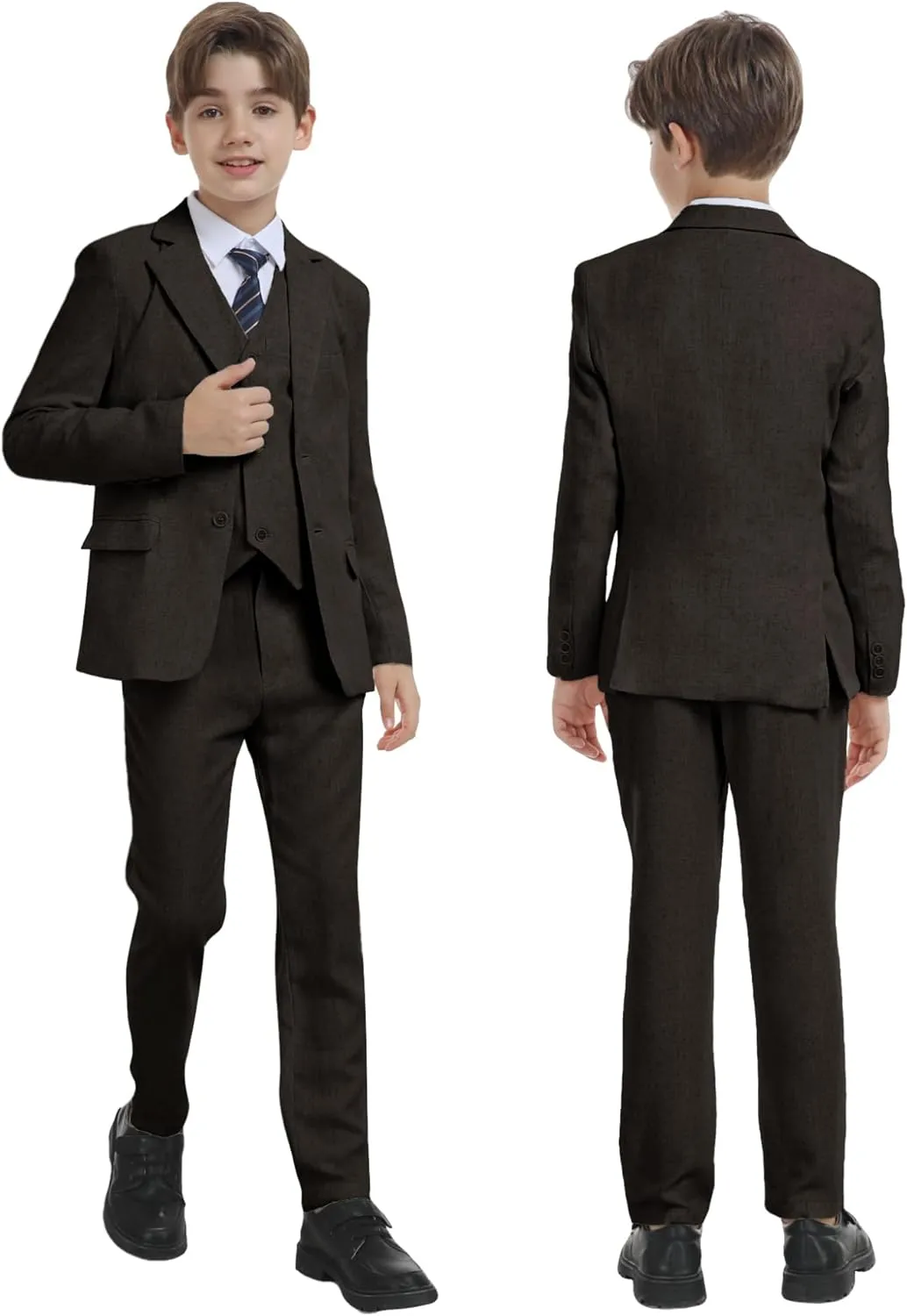 Boys Linen Suit for Kids Formal Tuxedo Suits 3 Piece Wedding Birthday Dress Clothes Slim Jacket Vest Pants Set