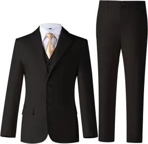 Boys Linen Suit for Kids Formal Tuxedo Suits 3 Piece Wedding Birthday Dress Clothes Slim Jacket Vest Pants Set