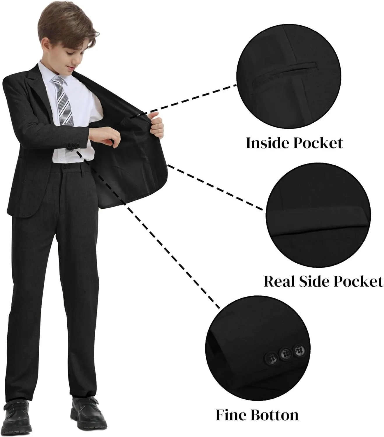 Boys Linen Suit for Kids Formal Tuxedo Suits 3 Piece Wedding Birthday Dress Clothes Slim Jacket Vest Pants Set