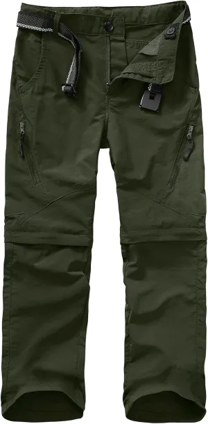 Boys Pants Kids Adjustable Waist Outdoor Quick Dry Lightweight Waterproof Pull On Casual Convertible Cargo Scout Pants