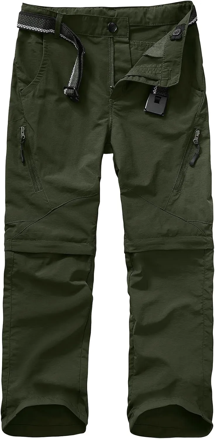 Boys Pants Kids Adjustable Waist Outdoor Quick Dry Lightweight Waterproof Pull On Casual Convertible Cargo Scout Pants