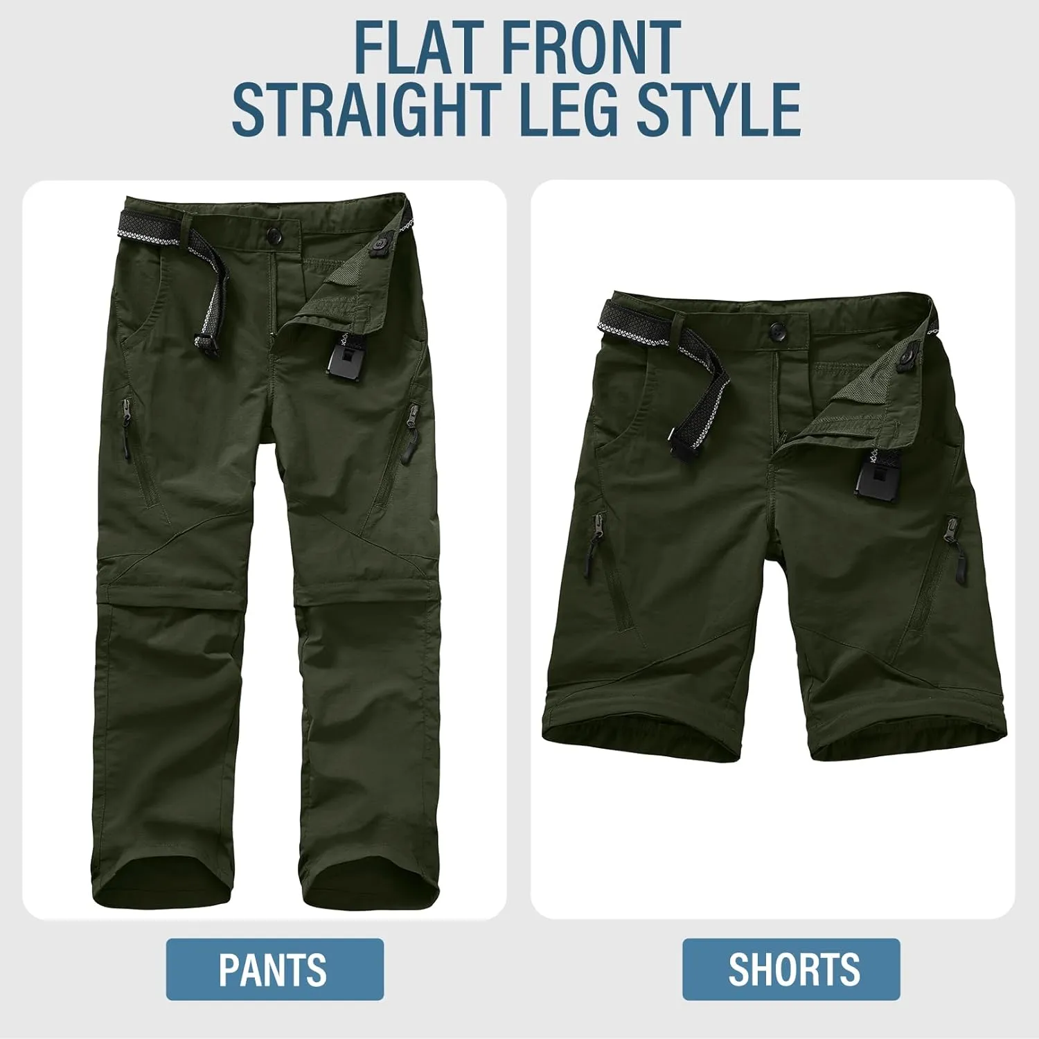 Boys Pants Kids Adjustable Waist Outdoor Quick Dry Lightweight Waterproof Pull On Casual Convertible Cargo Scout Pants