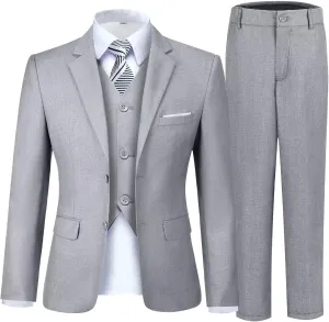 Boy's Suit Formal Slim Fit 5 Pieces Suit Set Blazer Vest Pants with Adjustable Waist Shirt with Tie
