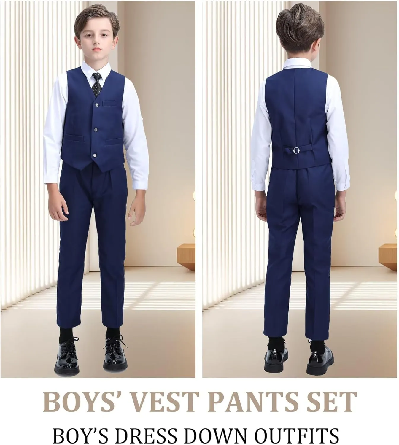 Boys' Suit Kids Formal Tuxedo Suits for Boys Wedding Outfits Dress Vest Pants Suspenders Set Adjustable Waist