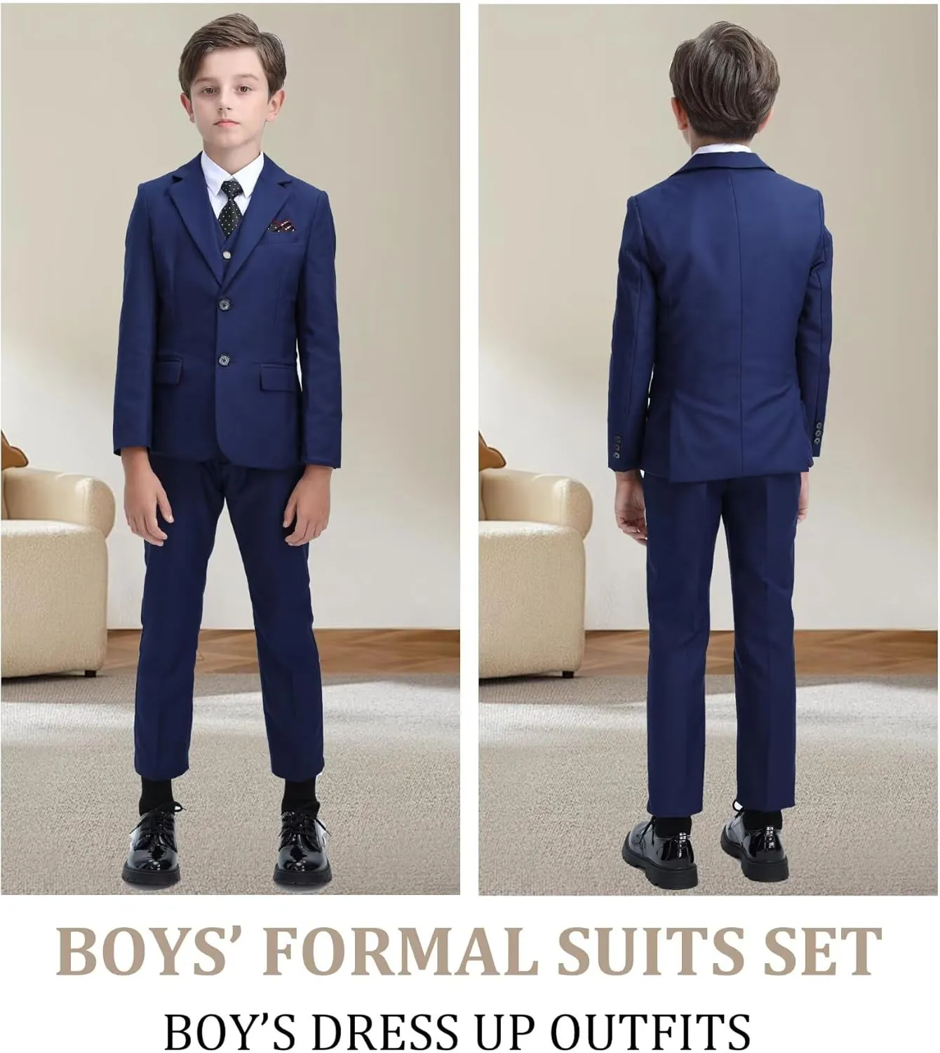 Boys' Suit Kids Formal Tuxedo Suits for Boys Wedding Outfits Dress Vest Pants Suspenders Set Adjustable Waist