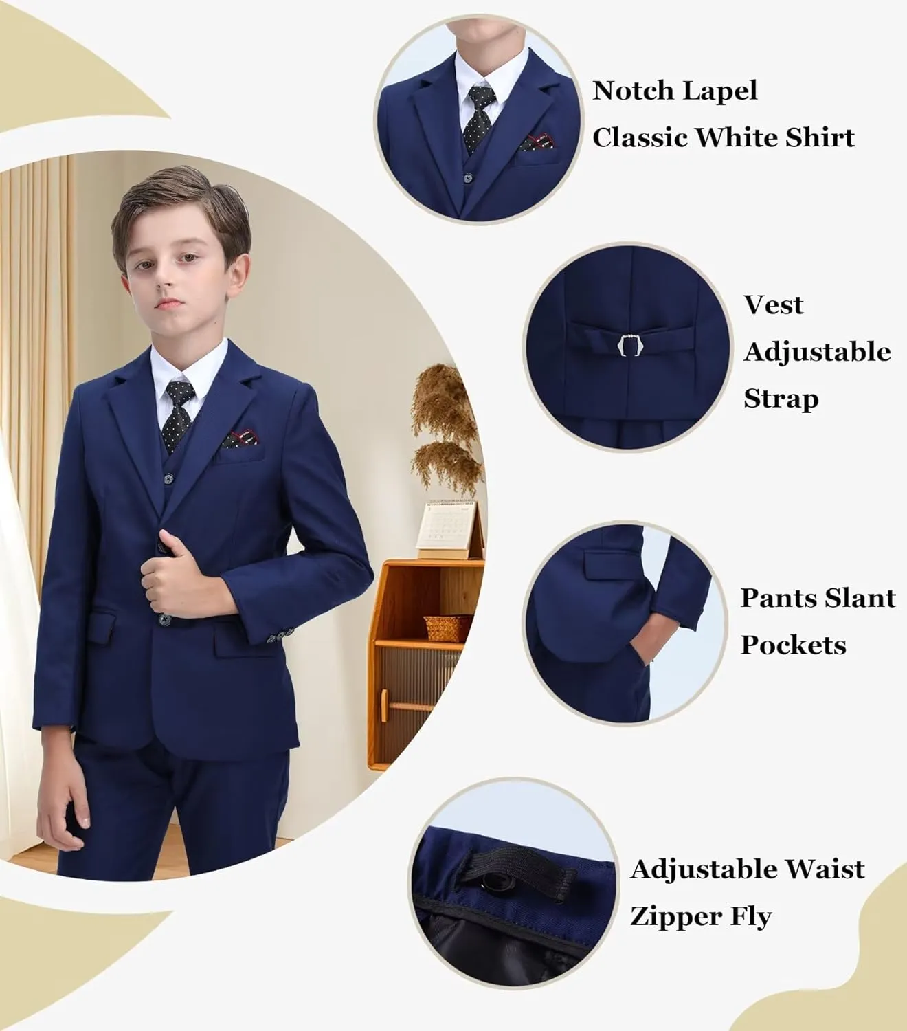 Boys' Suit Kids Formal Tuxedo Suits for Boys Wedding Outfits Dress Vest Pants Suspenders Set Adjustable Waist