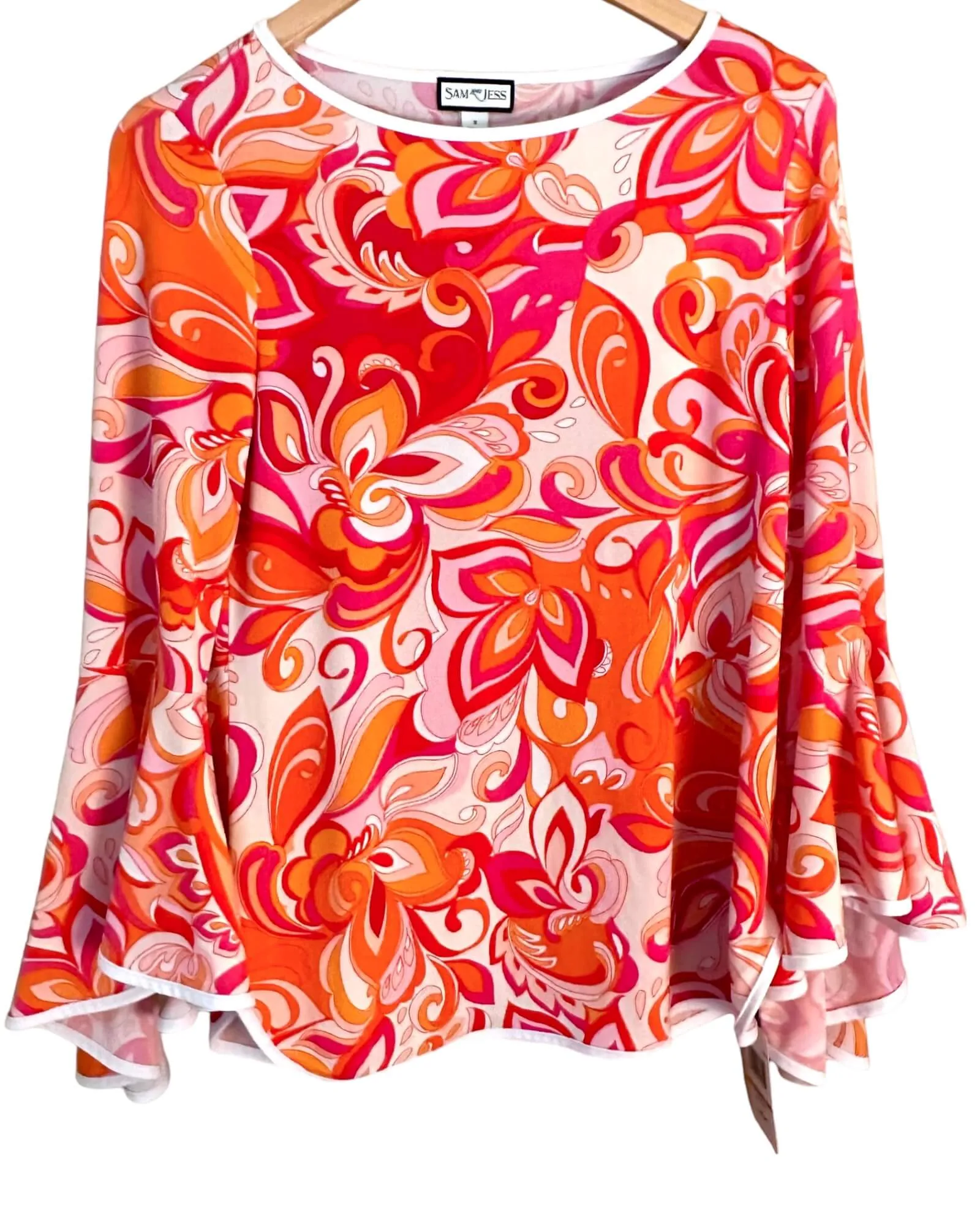 Bright Spring Floral Print Bell Sleeve Blouse