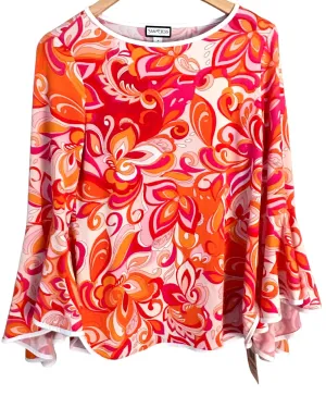 Bright Spring Floral Print Bell Sleeve Blouse