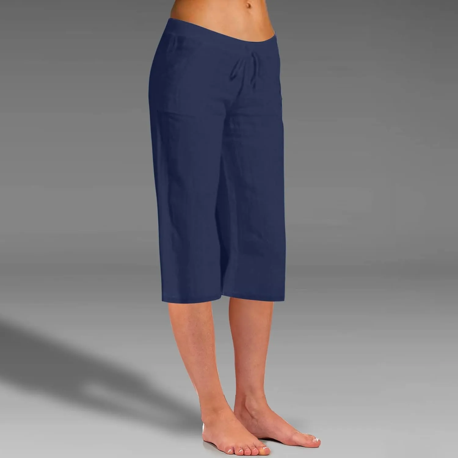 Capri Pants for Women Cotton Linen Blend Trousers High Waist Casual Seven Eighth Length Elegant Slim Fit Design