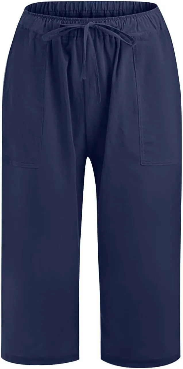 Capri Pants for Women Cotton Linen Blend Trousers High Waist Casual Seven Eighth Length Elegant Slim Fit Design