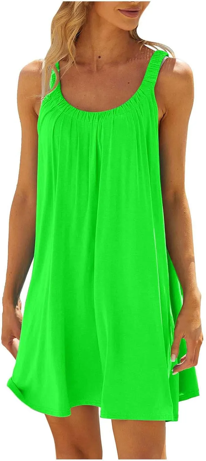 Ceboyel Womens Plain Tank Sundresses Sleeveless Short Mini Dresses Summer Casual Beach Dress Cute Tropical Vacation Clothing