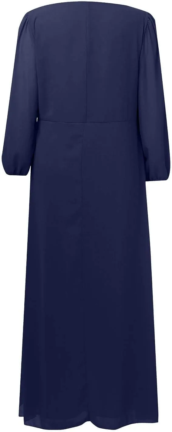 Chiffon Dresses for Women Summer Flowy Ruffle Mini Dress Elegant V Neck 3/4 Lantern Sleeve Party Cocktail Wedding Guest Dress