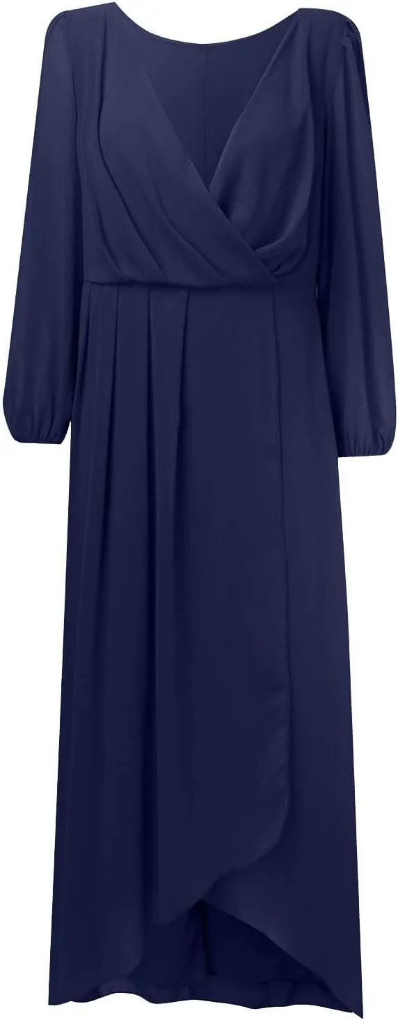 Chiffon Dresses for Women Summer Flowy Ruffle Mini Dress Elegant V Neck 3/4 Lantern Sleeve Party Cocktail Wedding Guest Dress