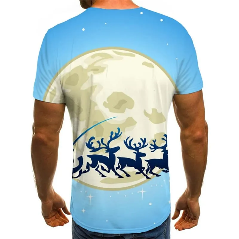 Christmas T shirts Men Moon Tshirts Novelty Deer T-shirts 3d Party Tshirts Cool