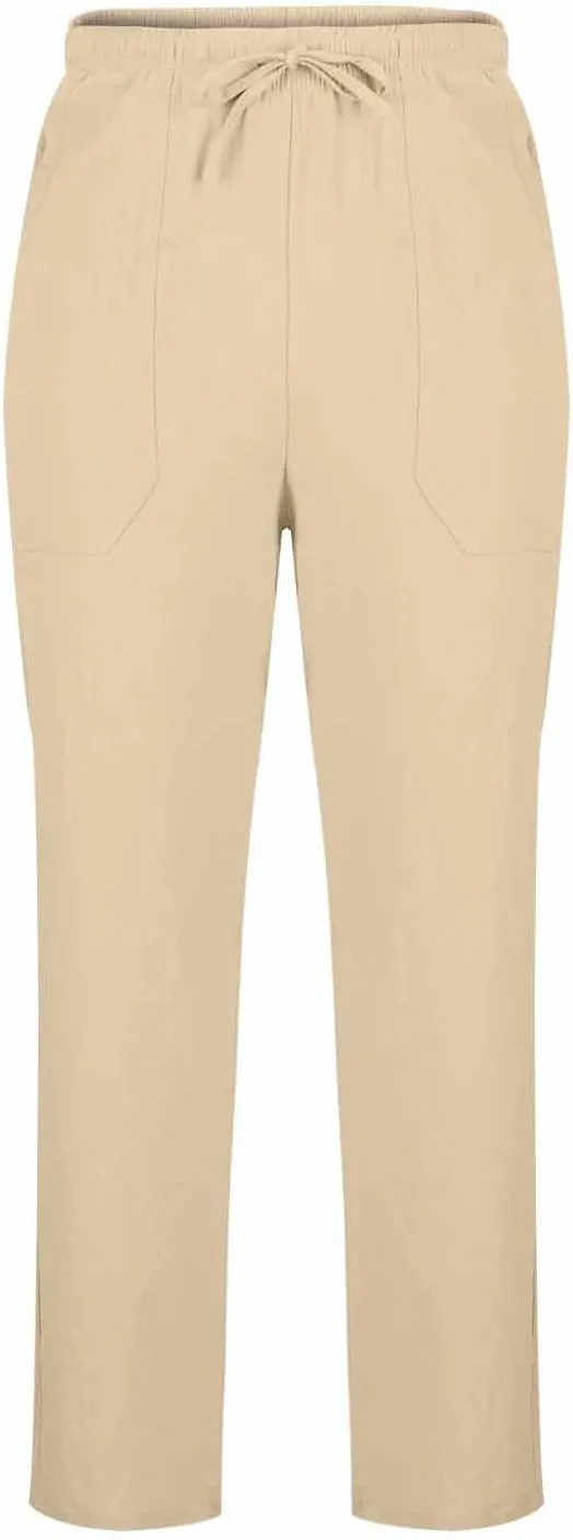 Cotton Linen Pants Men Casual Loose Fit Elastic Drawstring Waist Wide Leg Pant Lightweight Summer Beach Pants Pockets