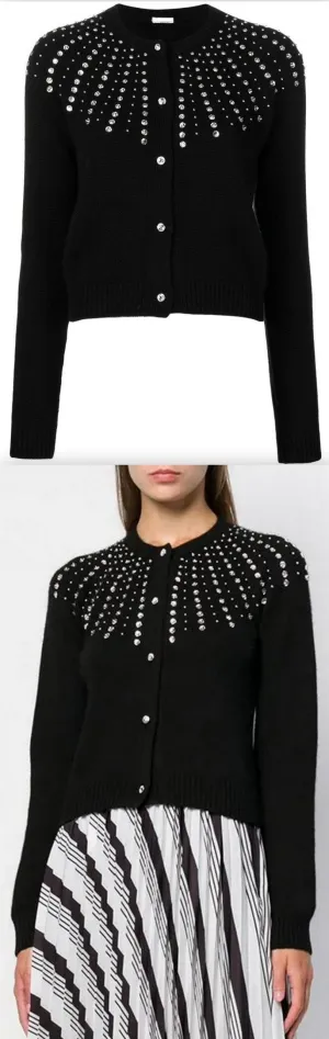 Crystal-Embellished Cardigan, Black