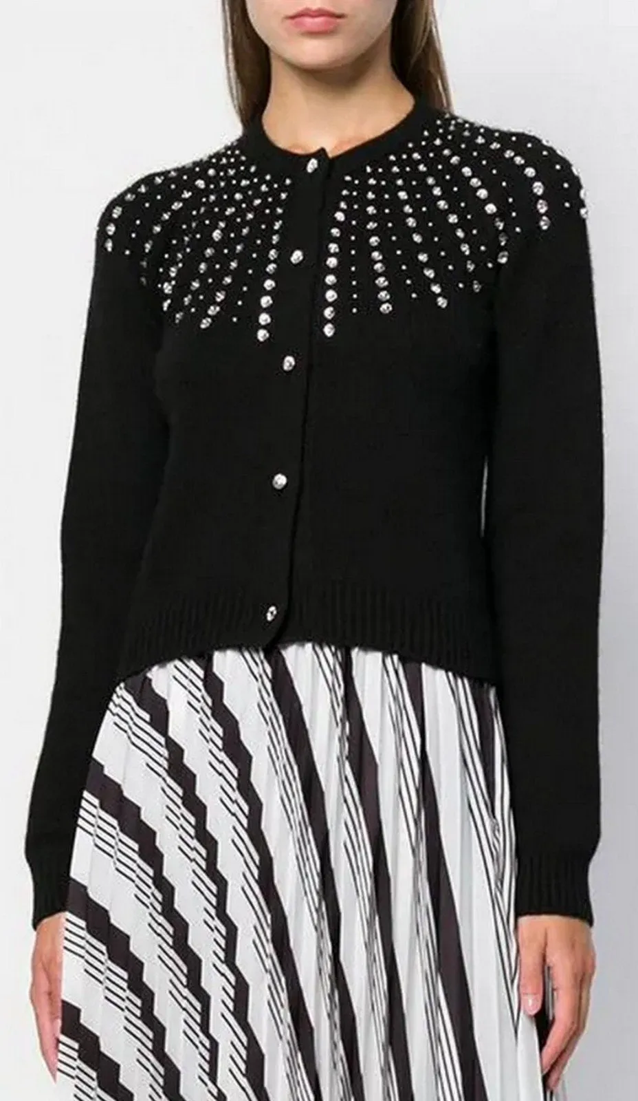 Crystal-Embellished Cardigan, Black