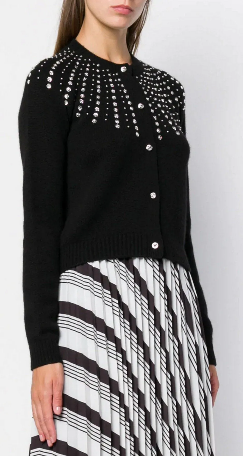 Crystal-Embellished Cardigan, Black