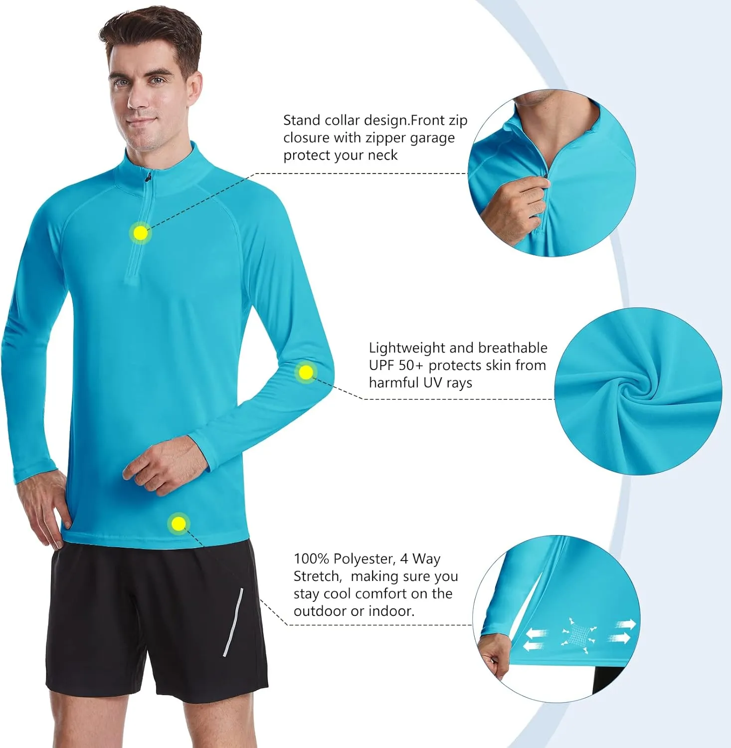 DAYOUNG Mens Zip Pullover UPF 50  Sun Protection Long Sleeve Hiking Fishing Outdoors Performance T-Shirt