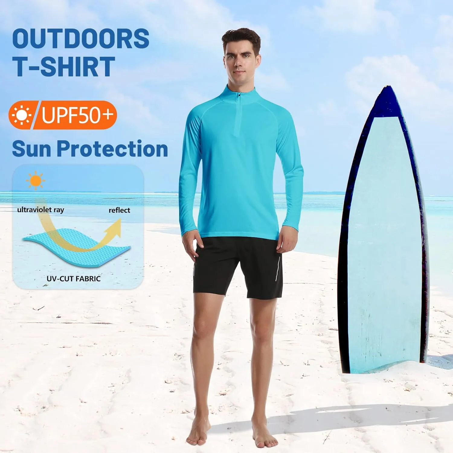 DAYOUNG Mens Zip Pullover UPF 50  Sun Protection Long Sleeve Hiking Fishing Outdoors Performance T-Shirt
