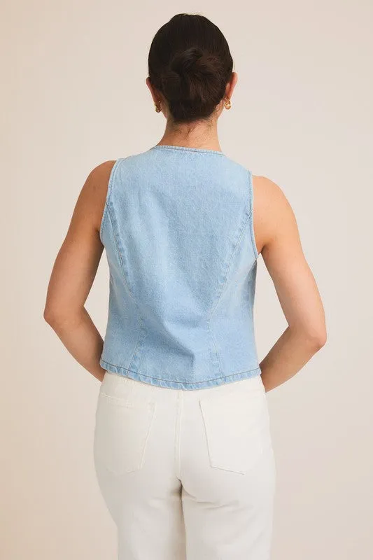 Denim & Lace Trim Vest