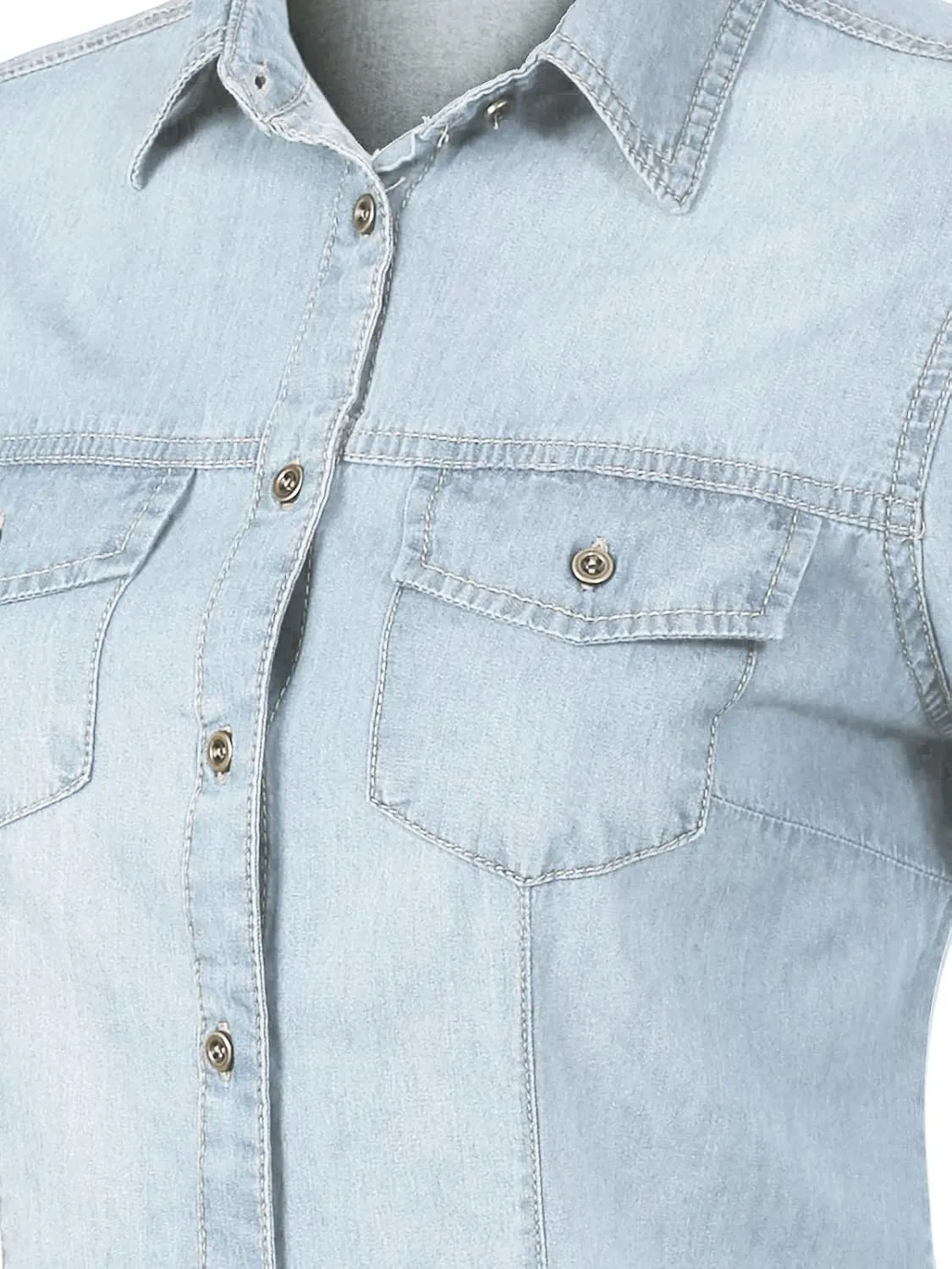 Design by Olivia Women's Cap Sleeve Button Down Denim Chambray Shirt