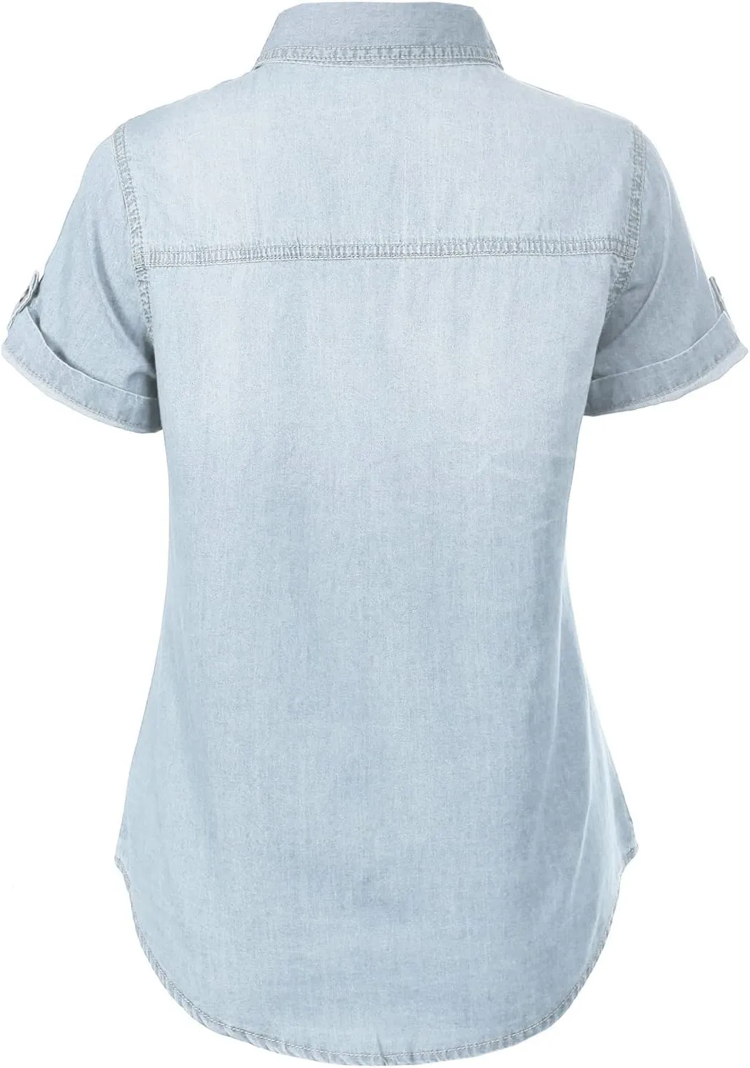 Design by Olivia Women's Cap Sleeve Button Down Denim Chambray Shirt