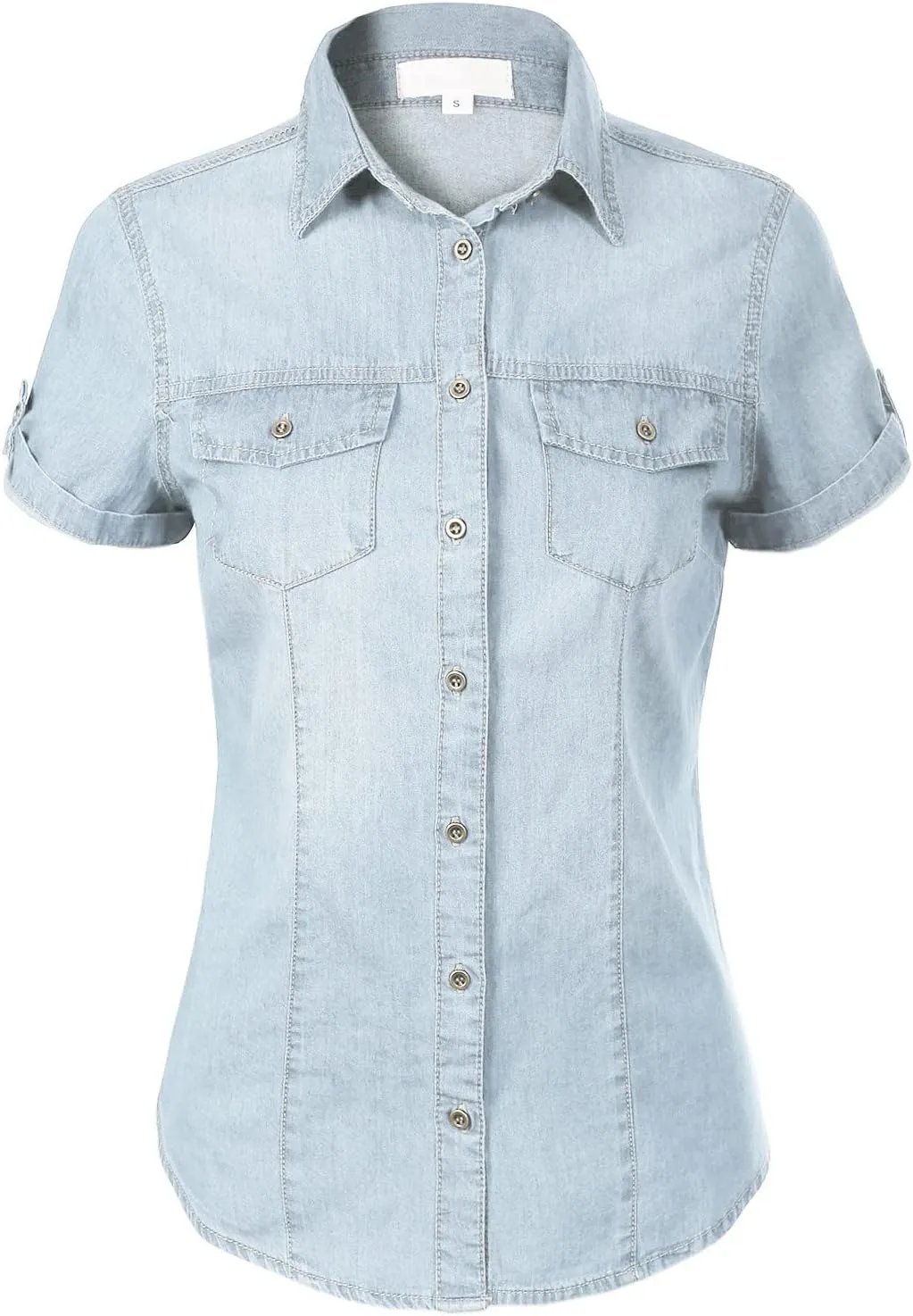 Design by Olivia Women's Cap Sleeve Button Down Denim Chambray Shirt