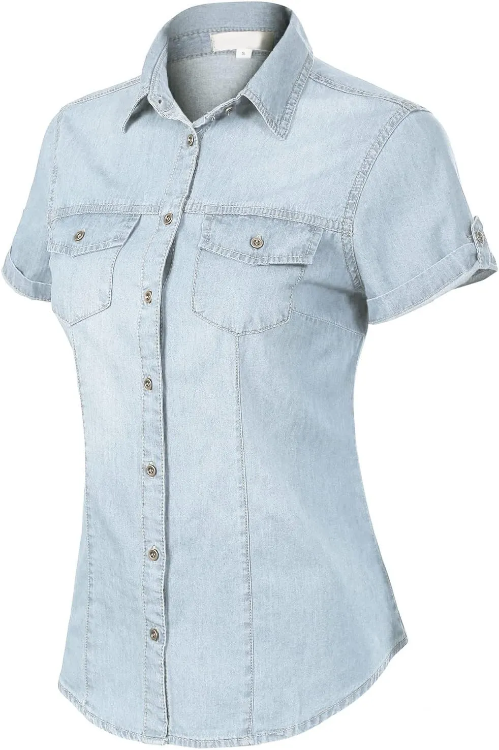 Design by Olivia Women's Cap Sleeve Button Down Denim Chambray Shirt