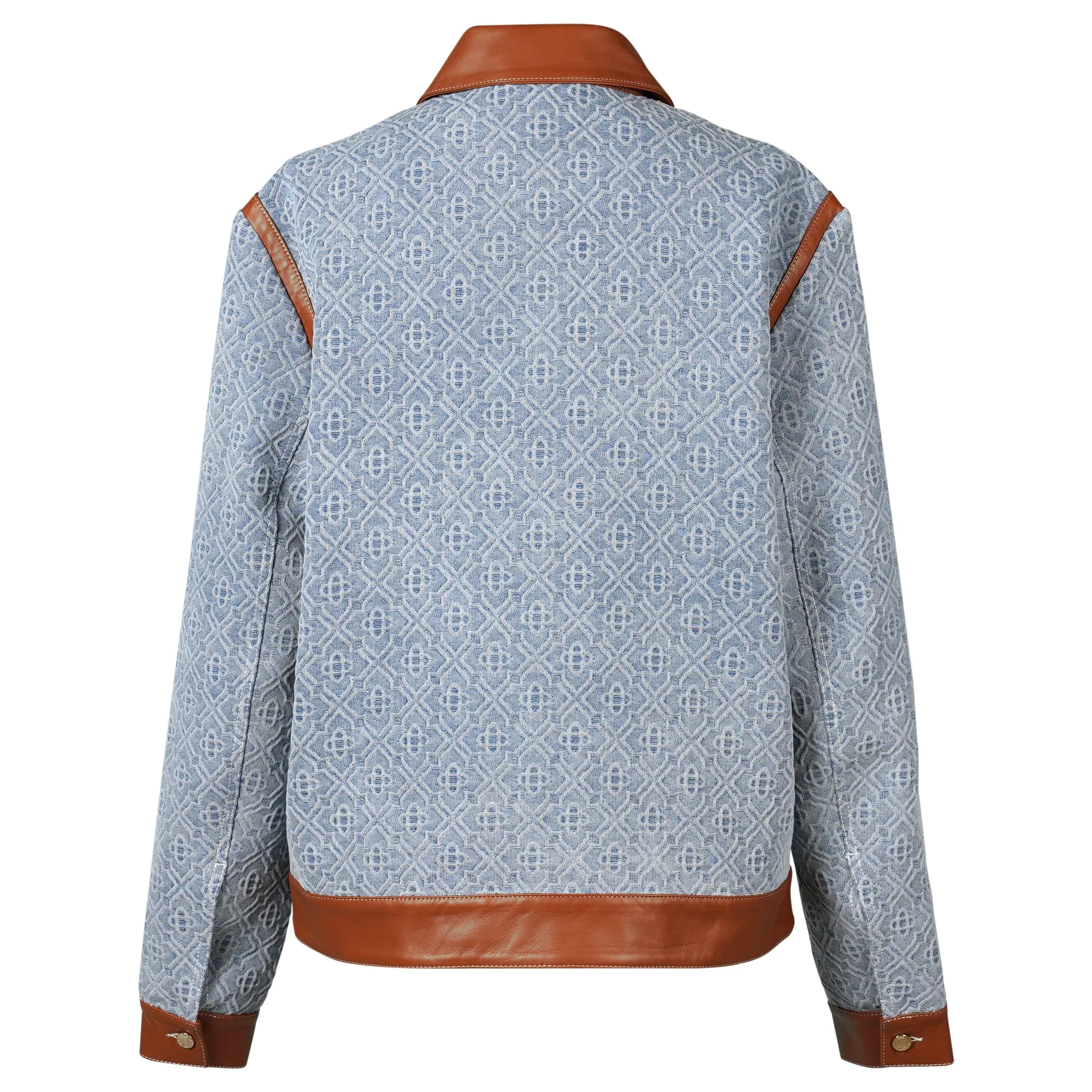DIAMOND MONOGRAM DENIM LEATHER TRIM JACKET / CSB672:LIGHT WASH DENIM MONOGRAM