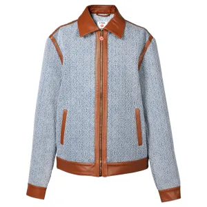 DIAMOND MONOGRAM DENIM LEATHER TRIM JACKET / CSB672:LIGHT WASH DENIM MONOGRAM