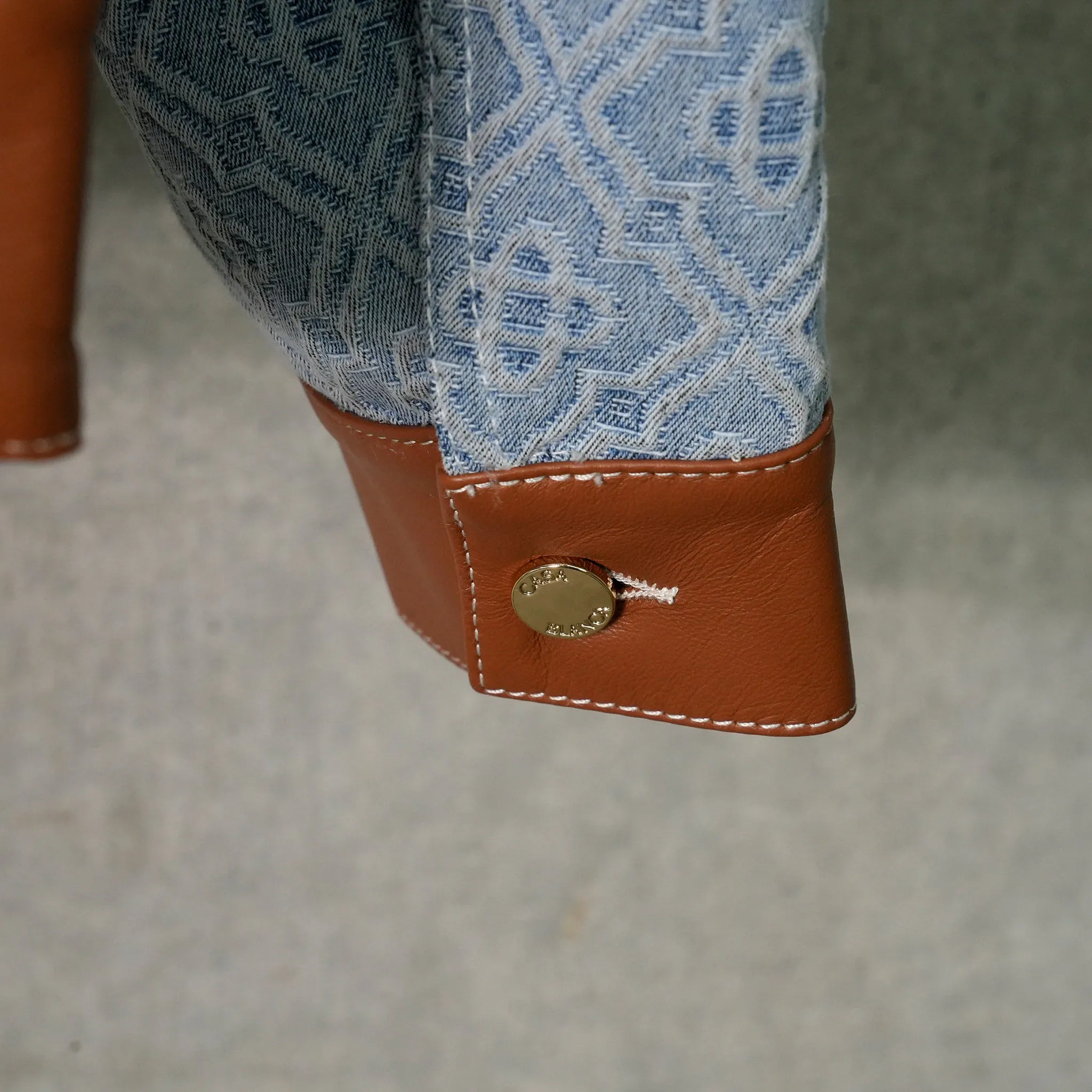 DIAMOND MONOGRAM DENIM LEATHER TRIM JACKET / CSB672:LIGHT WASH DENIM MONOGRAM
