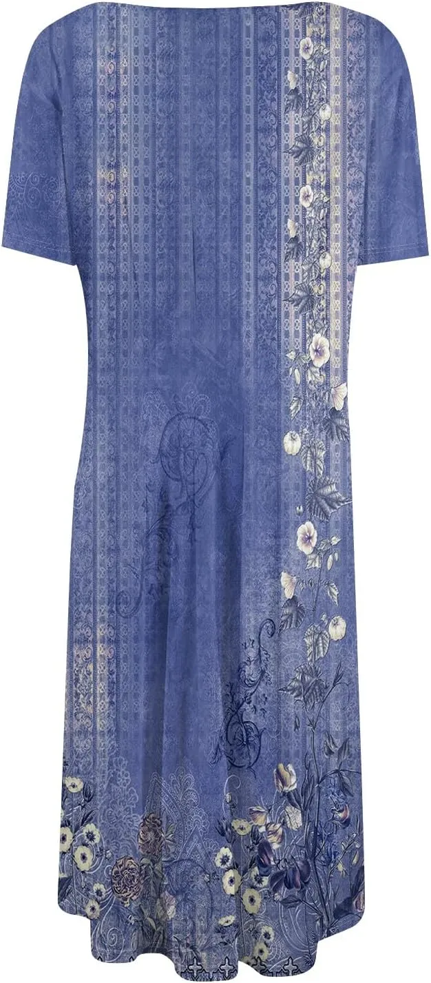 Dresses Women Casual Midi Dresses for Women Short Sleeve Summer Dresses Women Summer Ethnic Style Cute