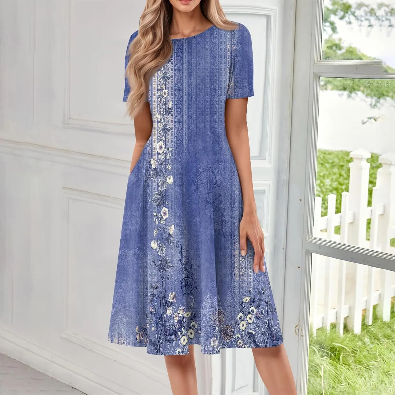 Dresses Women Casual Midi Dresses for Women Short Sleeve Summer Dresses Women Summer Ethnic Style Cute