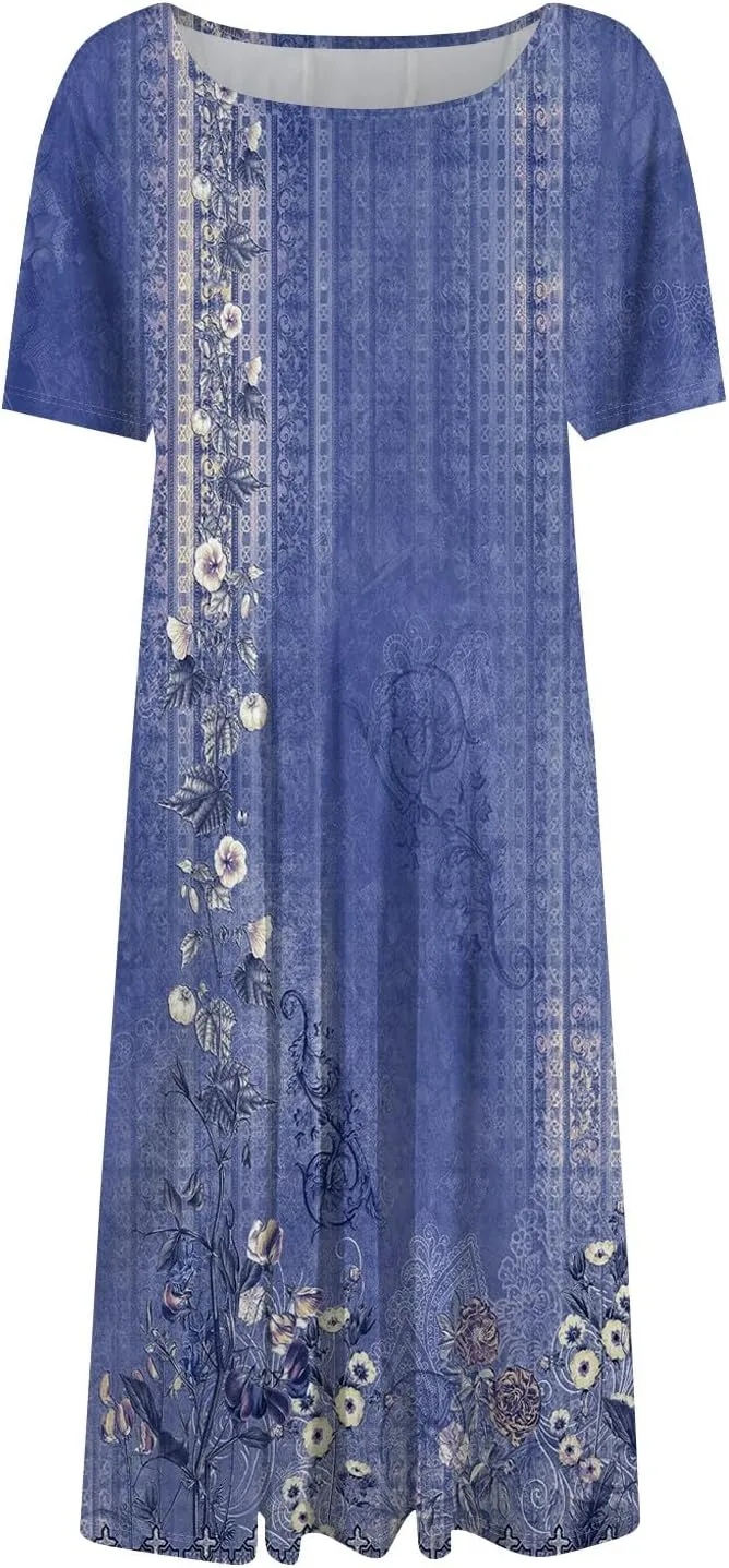 Dresses Women Casual Midi Dresses for Women Short Sleeve Summer Dresses Women Summer Ethnic Style Cute