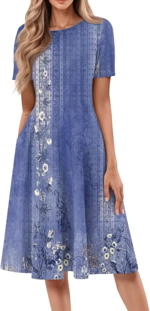 Dresses Women Casual Midi Dresses for Women Short Sleeve Summer Dresses Women Summer Ethnic Style Cute