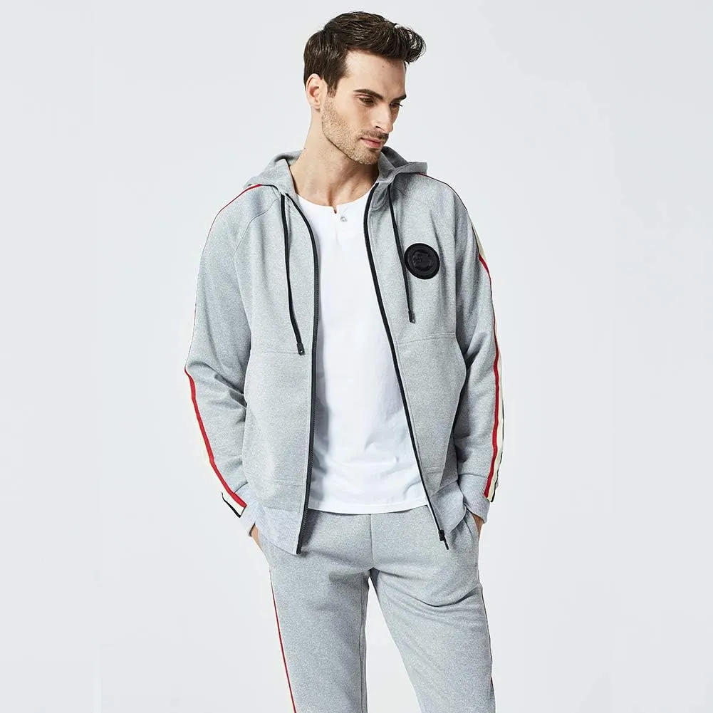 DUOFIER Men's Hooded Athletic Tracksuit Casual Full Zip Jogging SweatSuits