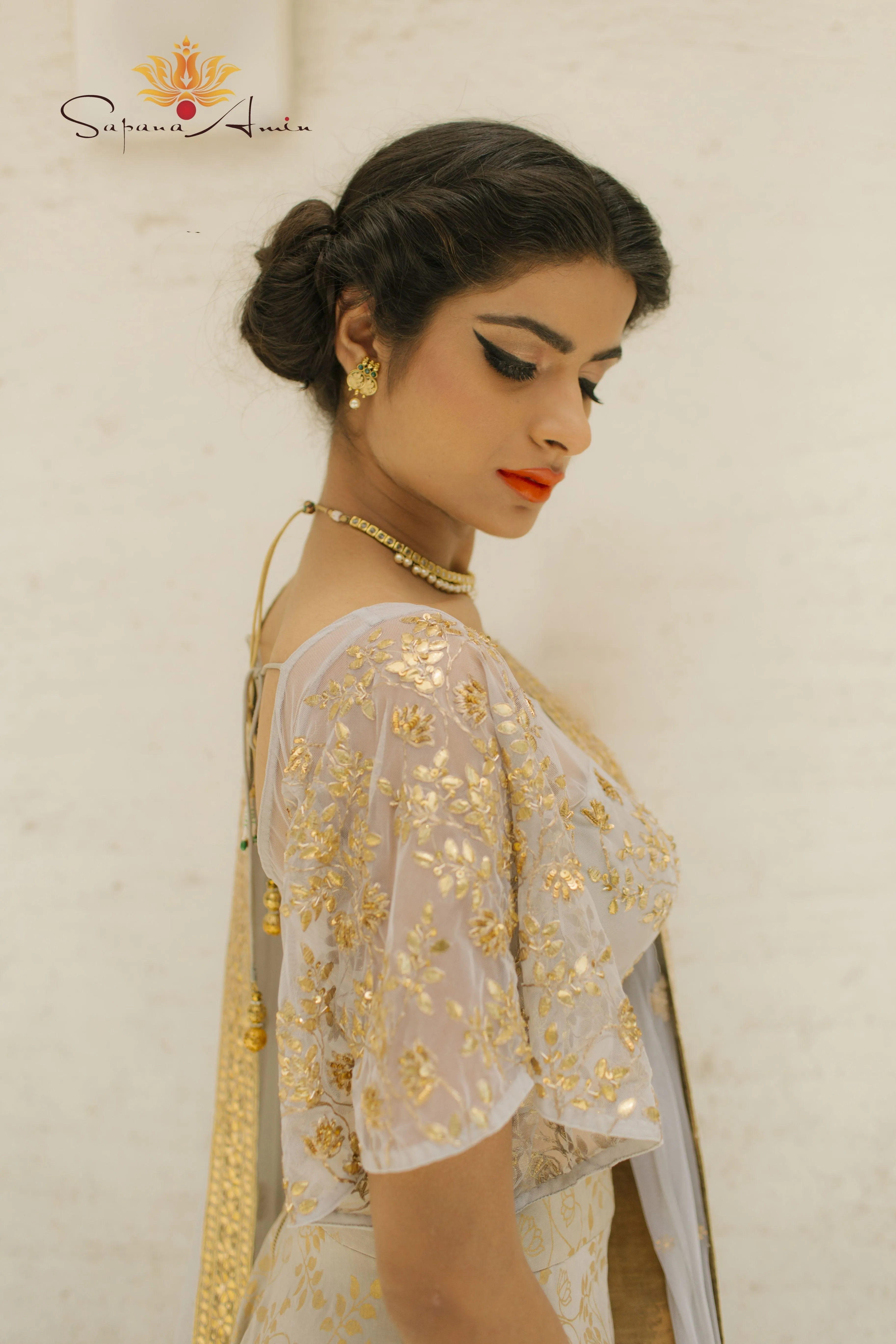Dusty mint bell sleeve blouse & lehenga