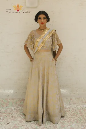 Dusty mint bell sleeve blouse & lehenga